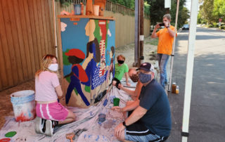 Students working on box