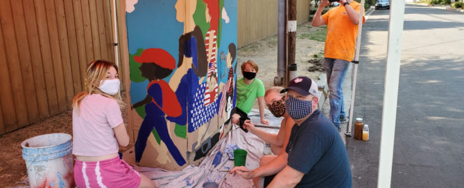 Students working on box